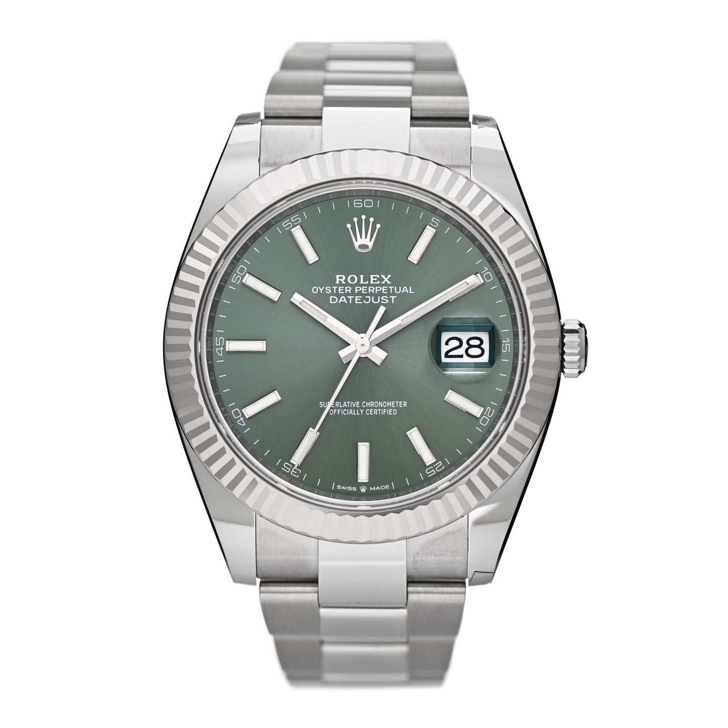 Stainless Steel 18K White Gold 41mm Oyster Perpetual Datejust Watch Mint Green 126334