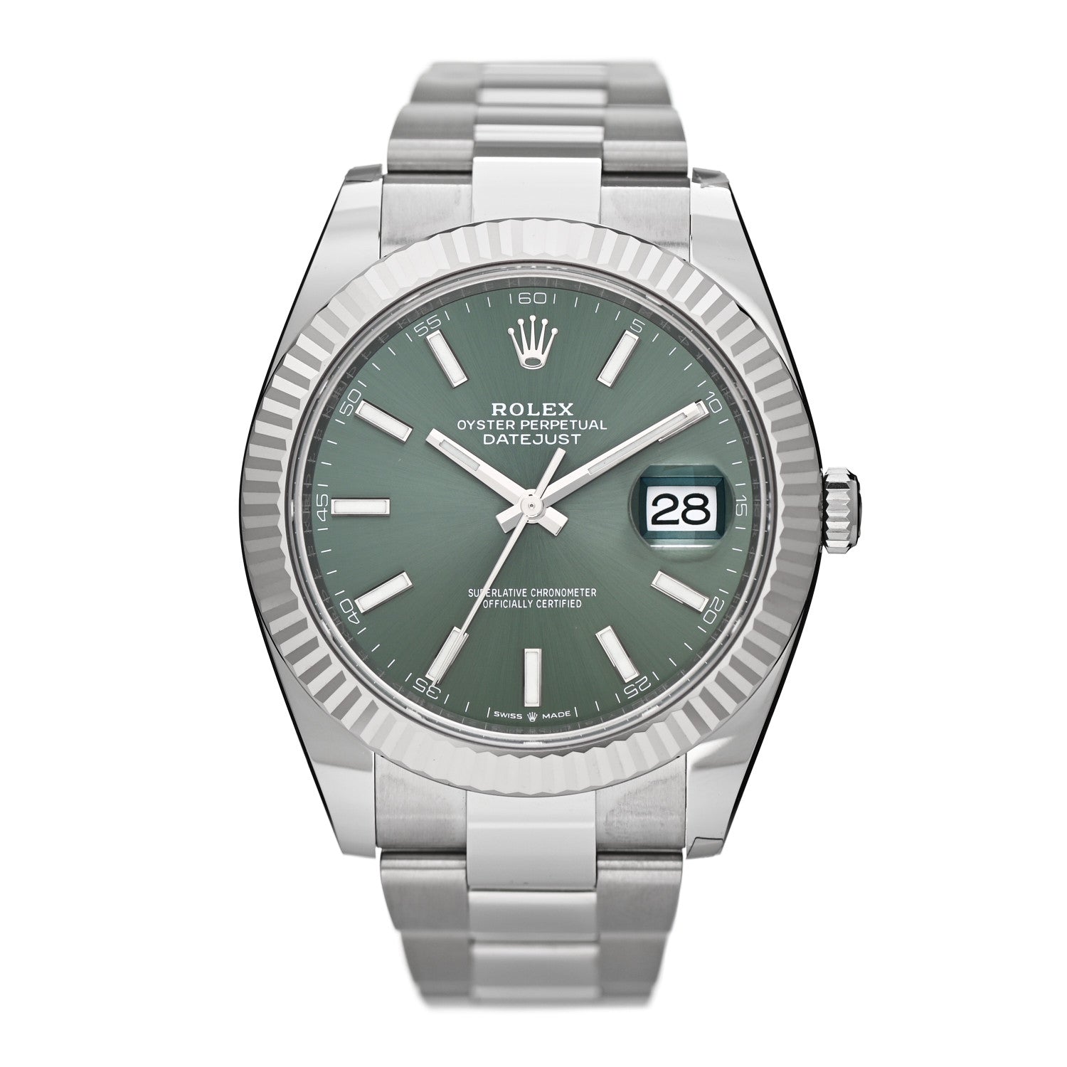 Rolex Stainless Steel 18K White Gold 41mm Oyster Perpetual Datejust Watch Mint Green 126334 1 of 5
