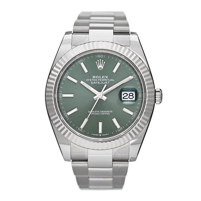 Rolex Stainless Steel 18K White Gold 41mm Oyster Perpetual Datejust Watch Mint Green 126334 1 of 5