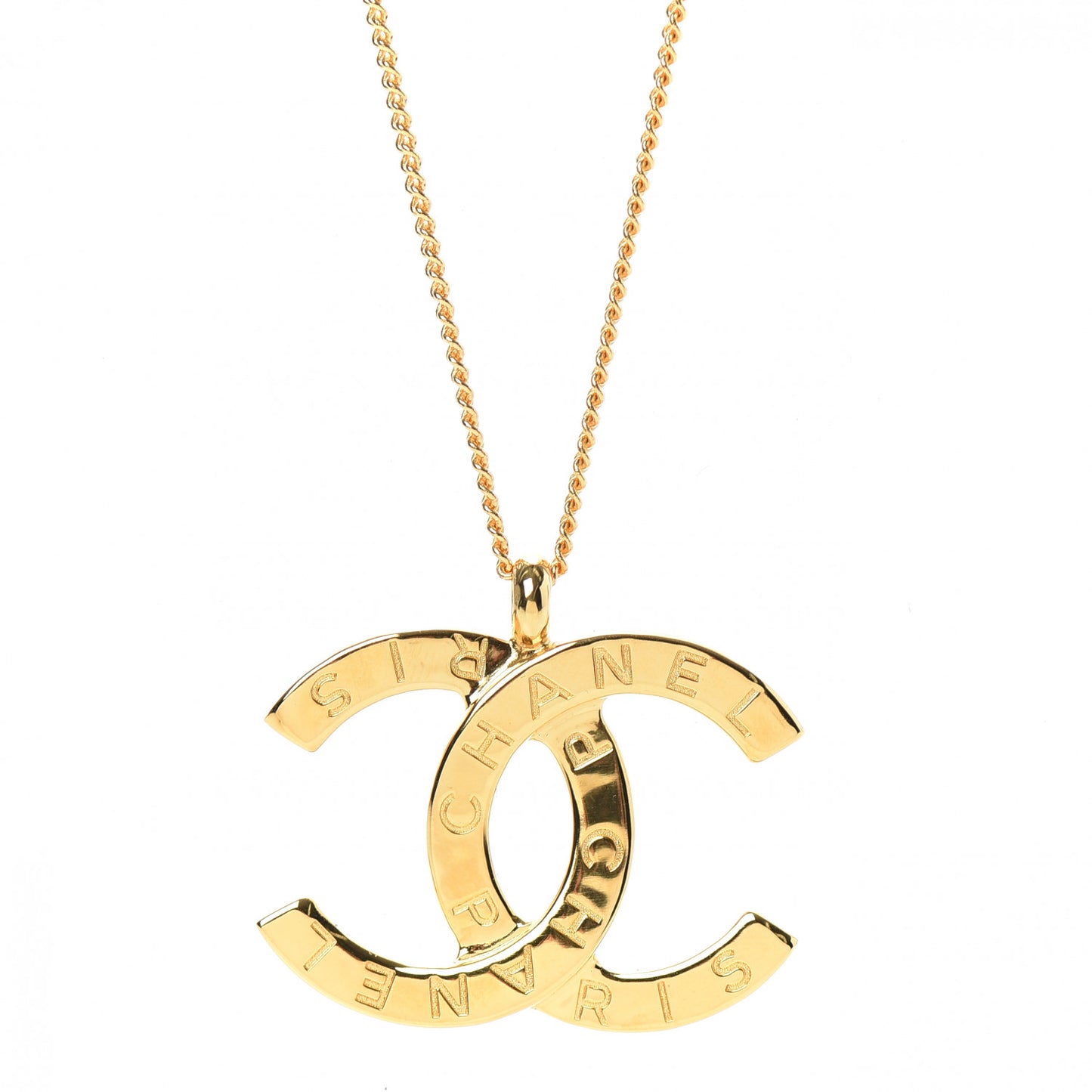 Metal CC Paris Button Necklace Gold