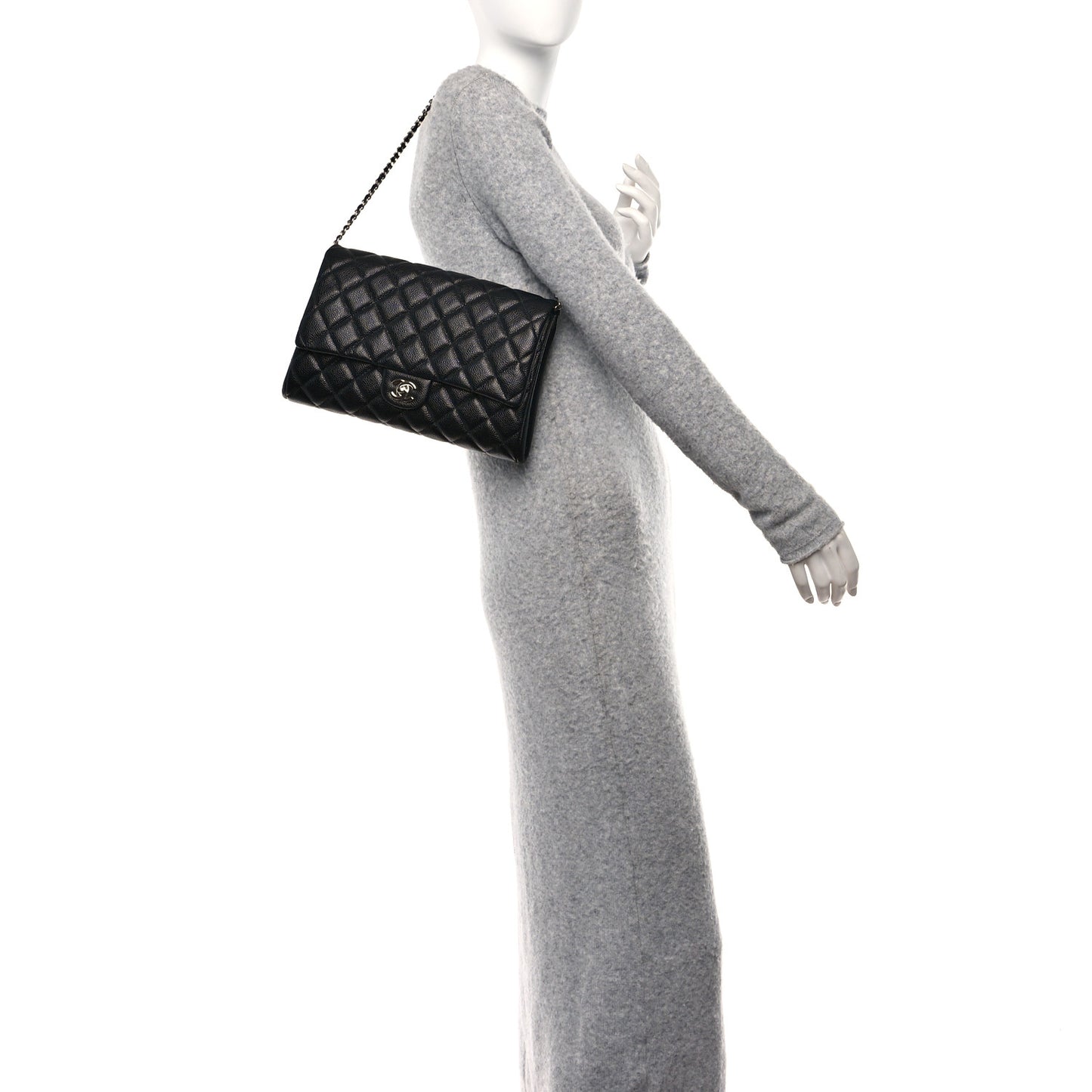 Caviar Quilted Clutch With Chain Flap Black