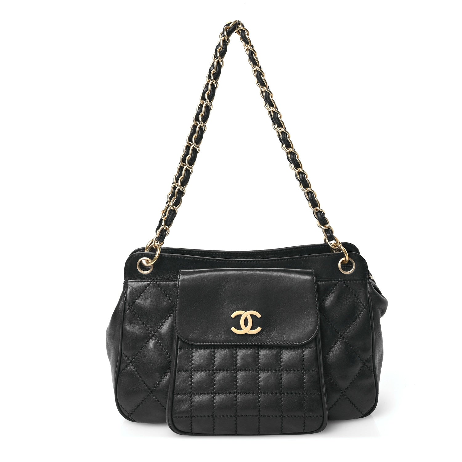 Chanel Calfskin Chocolate Bar Quilted Small Shoulder Bag Black 1 of 11