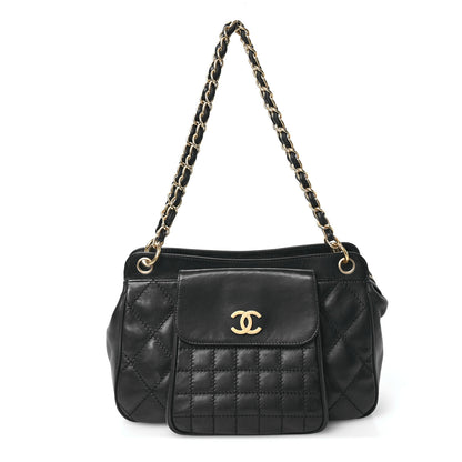 Chanel Calfskin Chocolate Bar Quilted Small Shoulder Bag Black 1 of 11