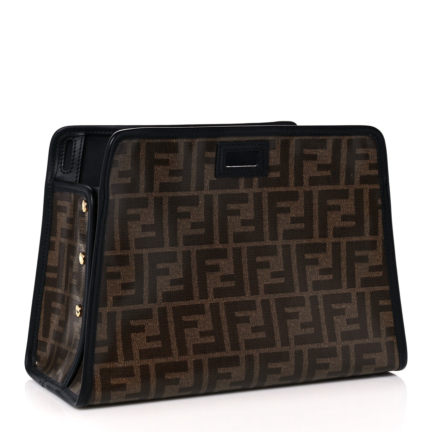 Fendi Glazed Fabric Vitello Century FF 1974 Stamp Patch Mini Peekaboo Defender Cover Mogano Panna Black 3 of 14