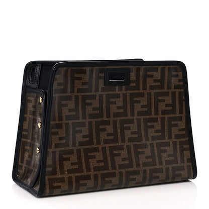 Fendi Glazed Fabric Vitello Century FF 1974 Stamp Patch Mini Peekaboo Defender Cover Mogano Panna Black 3 of 14