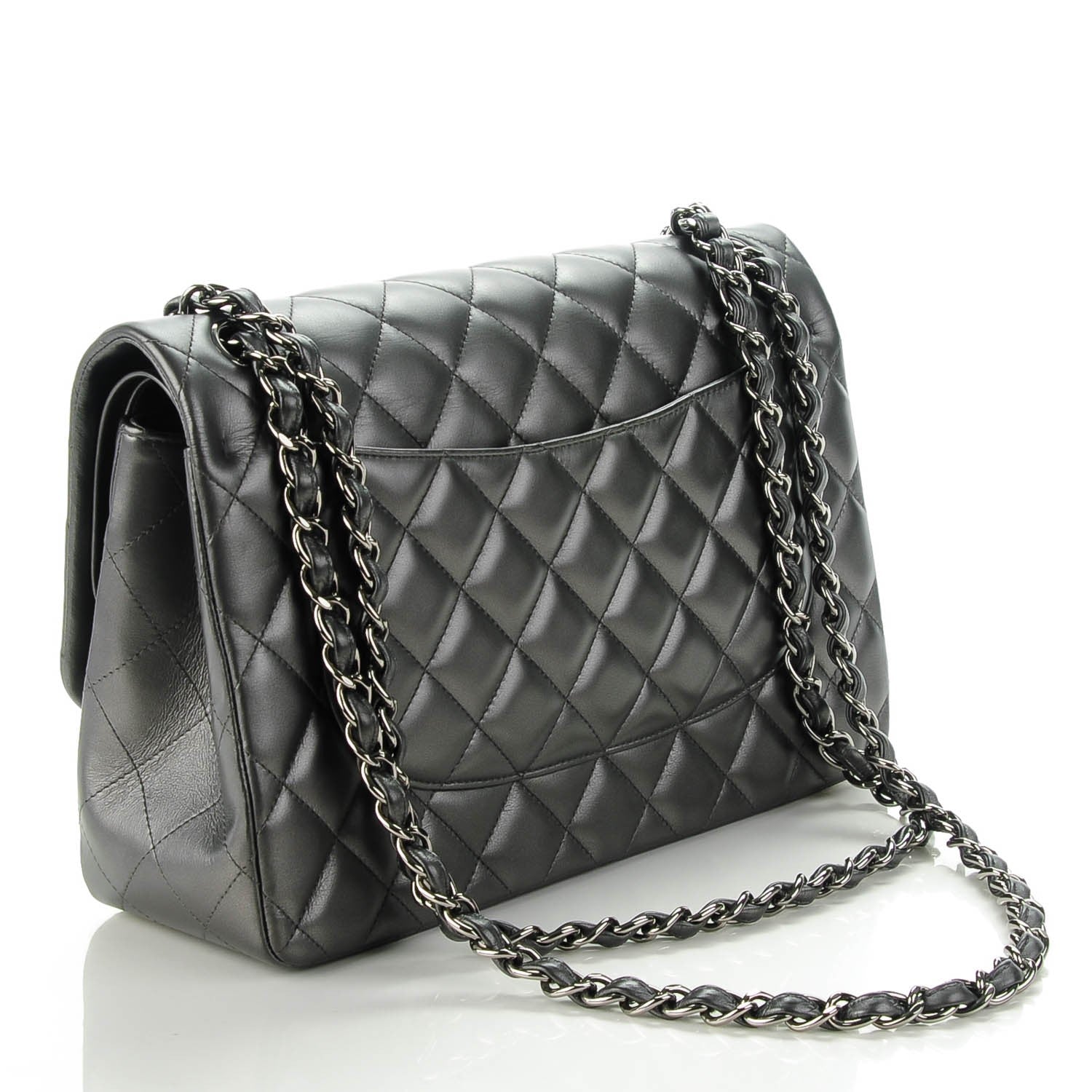 Chanel Lambskin Quilted Jumbo Double Charcoal Grey 3 of 9