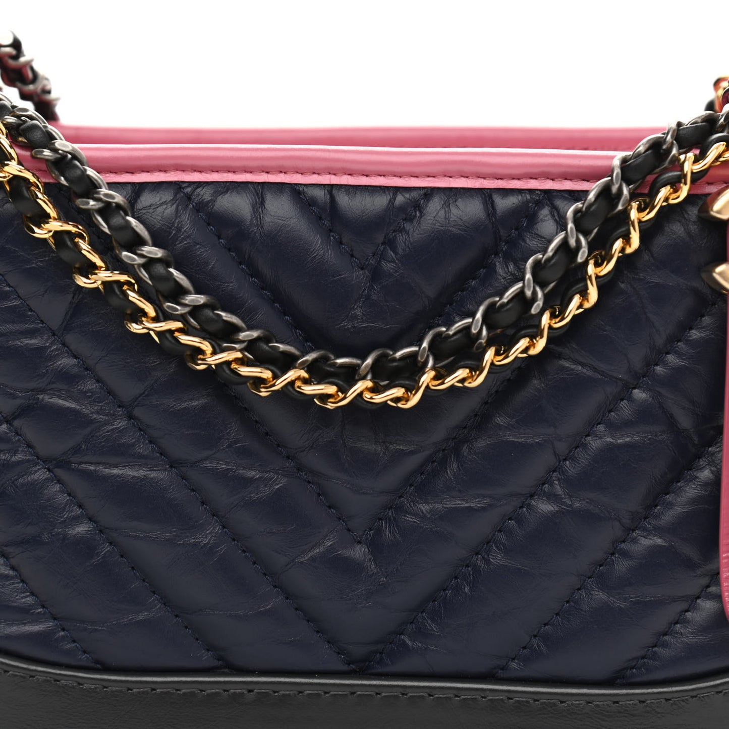 Aged Calfskin Chevron Quilted Small Gabrielle Hobo Dark Pink Navy