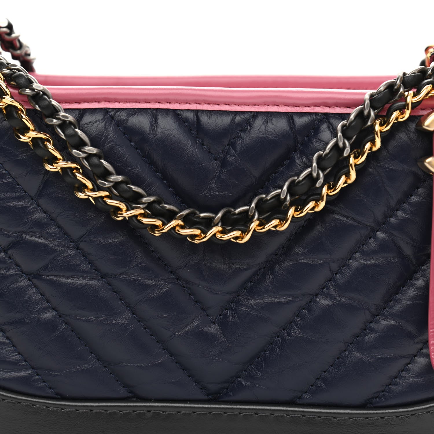 Chanel Aged Calfskin Chevron Quilted Small Gabrielle Hobo Dark Pink Navy 7 of 10