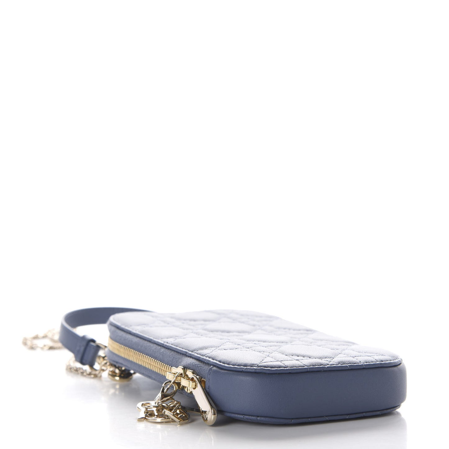 Lambskin Cannage Lady Dior Phone Holder Denim Blue