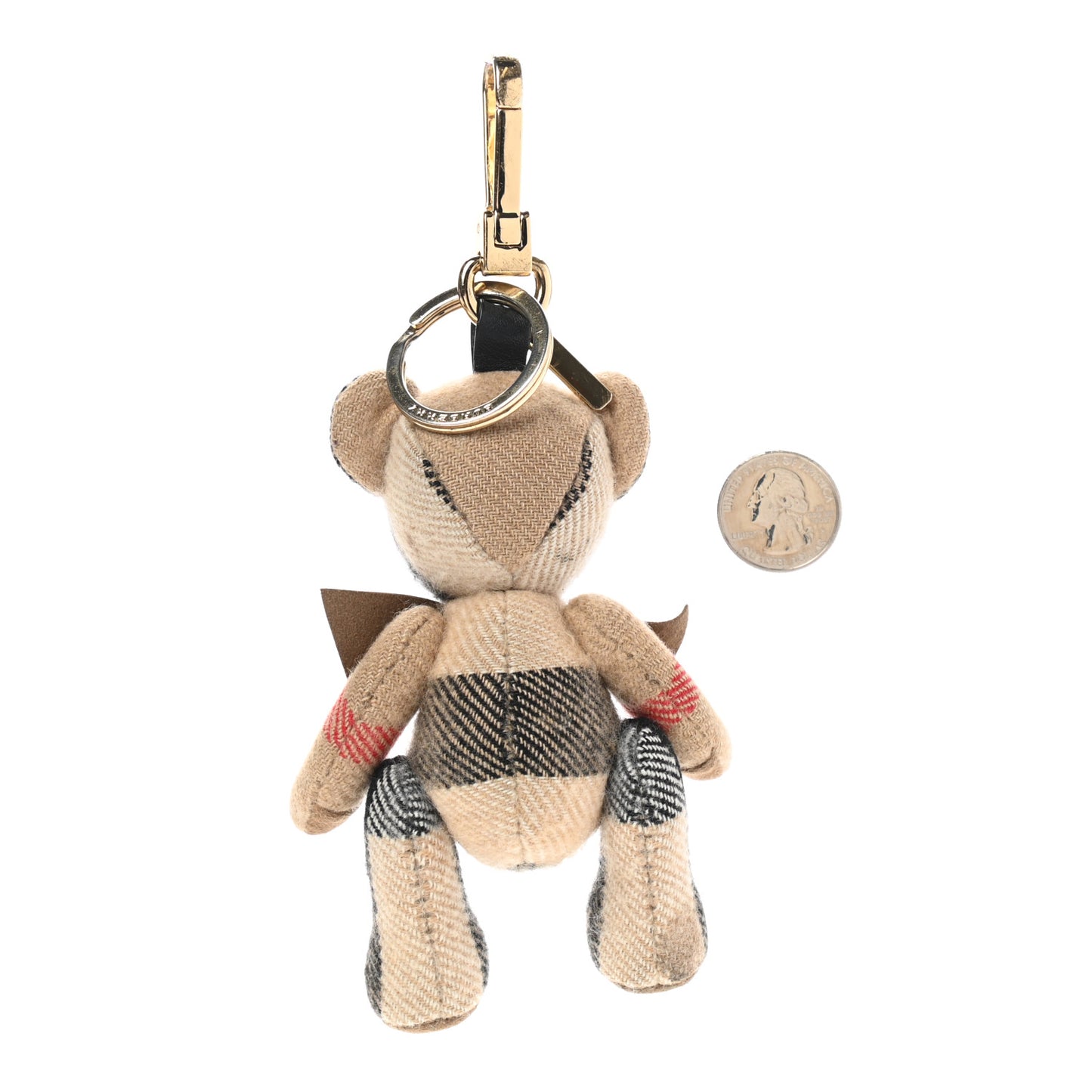 Cashmere Calfskin Thomas Bow Tie Teddy Bear Keychain Charm Archive Beige