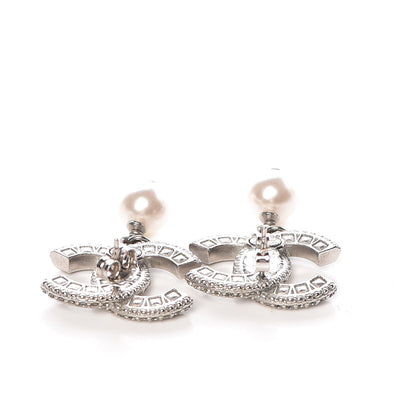Chanel Baguette Crystal Pearl CC Drop Earrings Silver 3 of 4