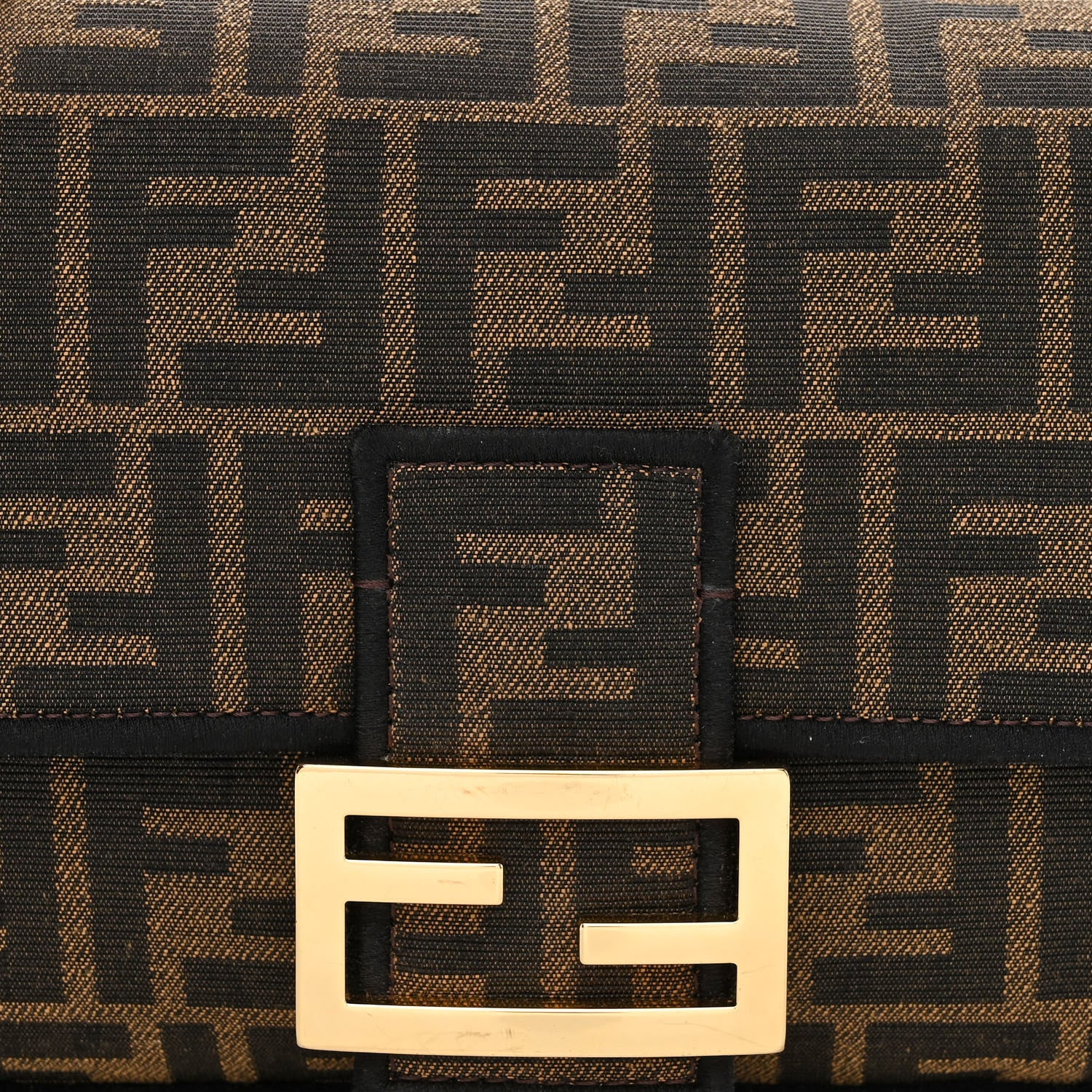 Fendi Fabric Jacquard FF 1974 Medium Baguette Tobacco Moro Black 8 of 11
