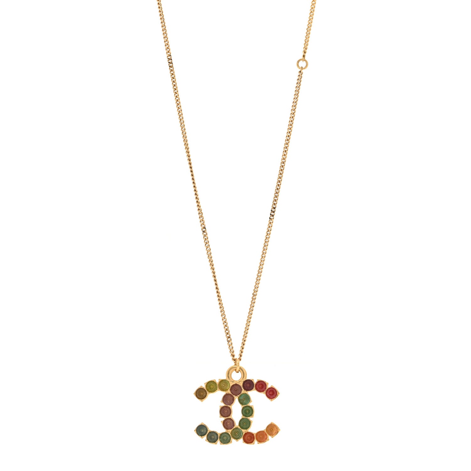 Chanel Crystal CC Pendant Necklace Gold Multicolor 1 of 5