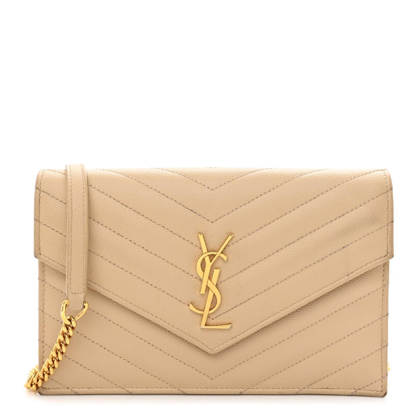 Grain De Poudre Matelasse Chevron Monogram Envelope Chain Wallet Nude Powder