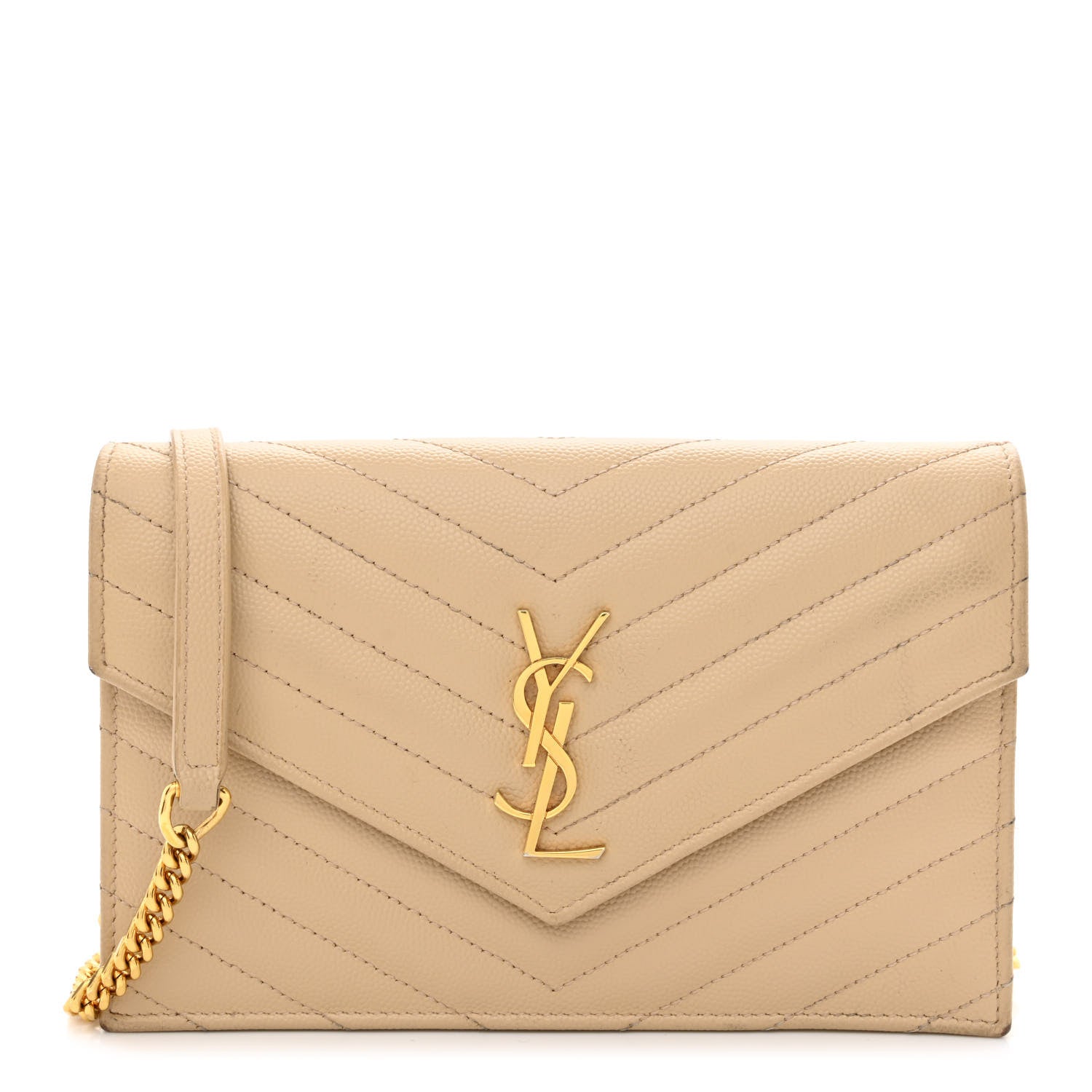 Saint Laurent Grain De Poudre Matelasse Chevron Monogram Envelope Chain Wallet Nude Powder 1 of 13