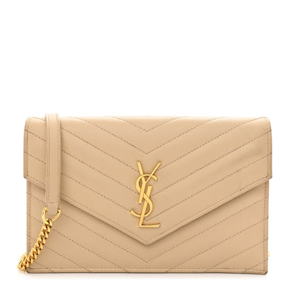 Saint Laurent Grain De Poudre Matelasse Chevron Monogram Envelope Chain Wallet Nude Powder 1 of 13