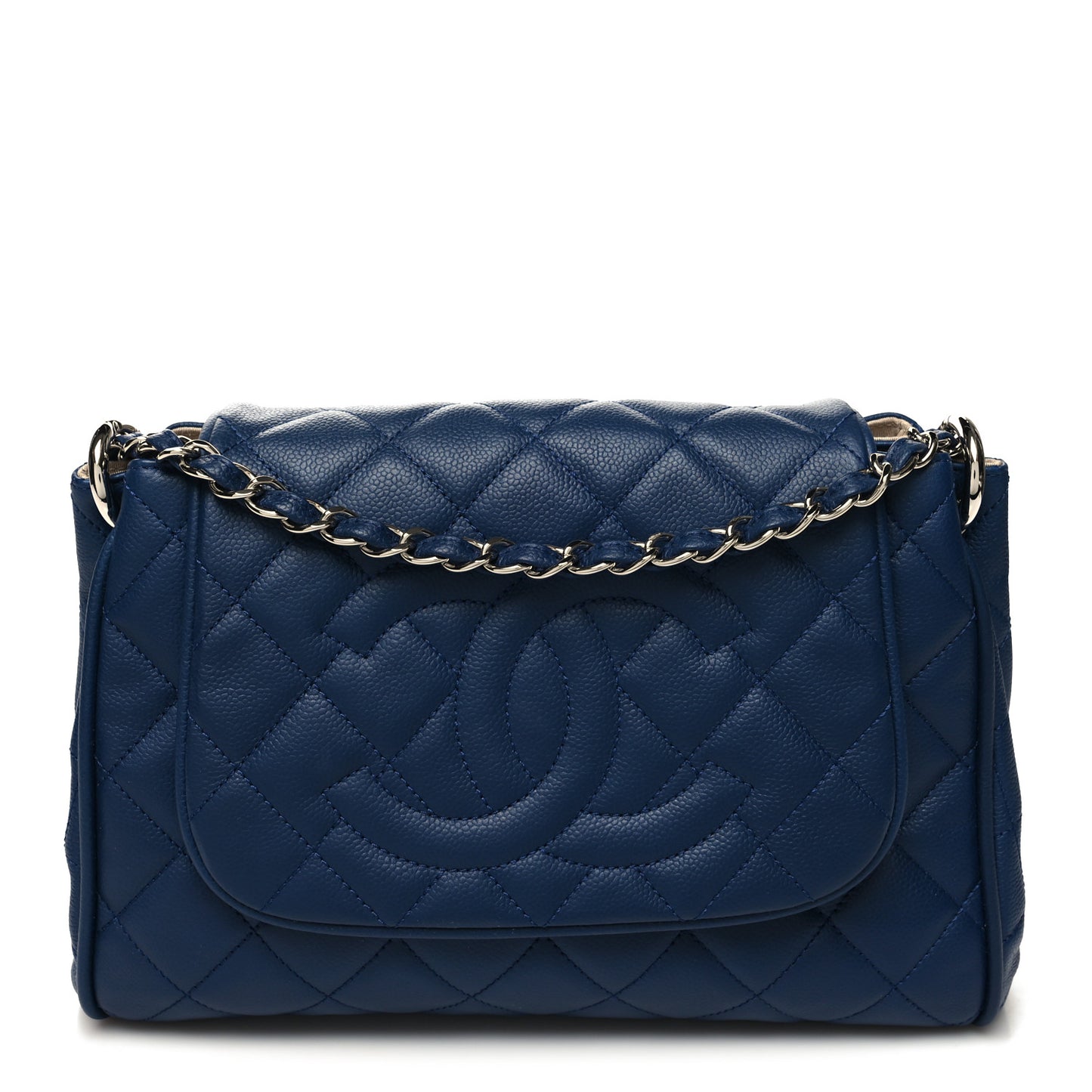 Caviar Quilted Timeless Accordion Flap Navy