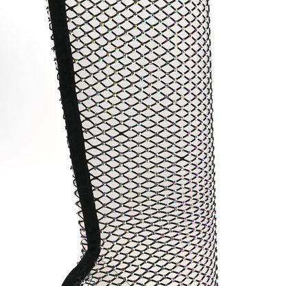 Saint Laurent Mesh Crystal Suede Koller 110 Knee High Boots 38.5 Black 9 of 10