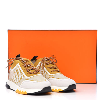Hermes Knit Goatskin Womens Addict Sneakers 36 Ocre 10 of 10