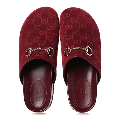 Gucci Luxury Suede Guccissima Miro Soft Womens Horsebit Slippers 38.5 Rosso Ancora 2 of 12