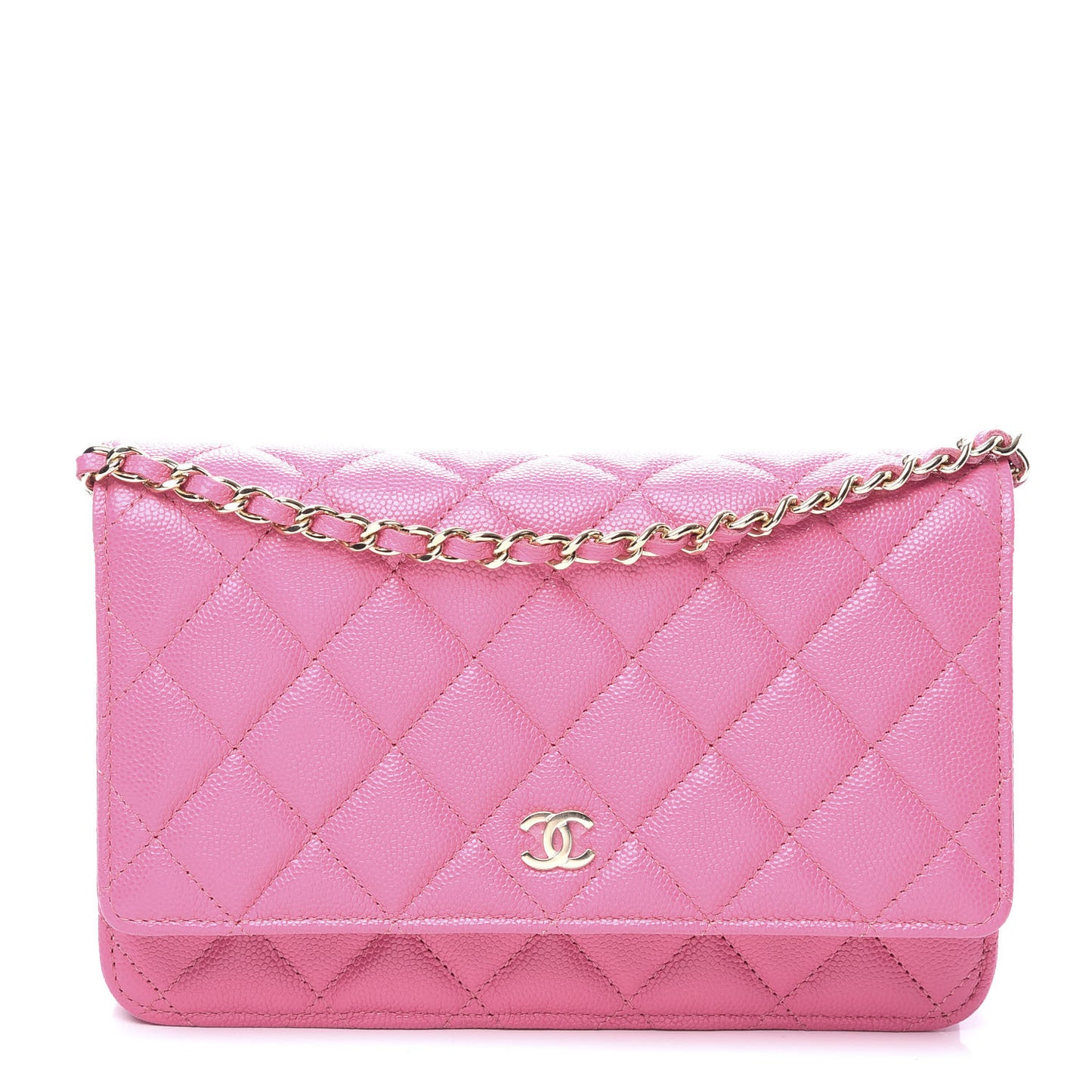 Caviar Quilted Wallet on Chain WOC Pink