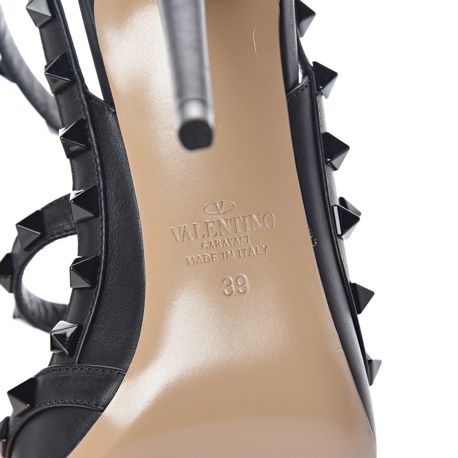 Valentino Garavani Calfskin Nappa Monochrome Rockstud Ankle Strap 100mm Pumps 39 Black 8 of 10