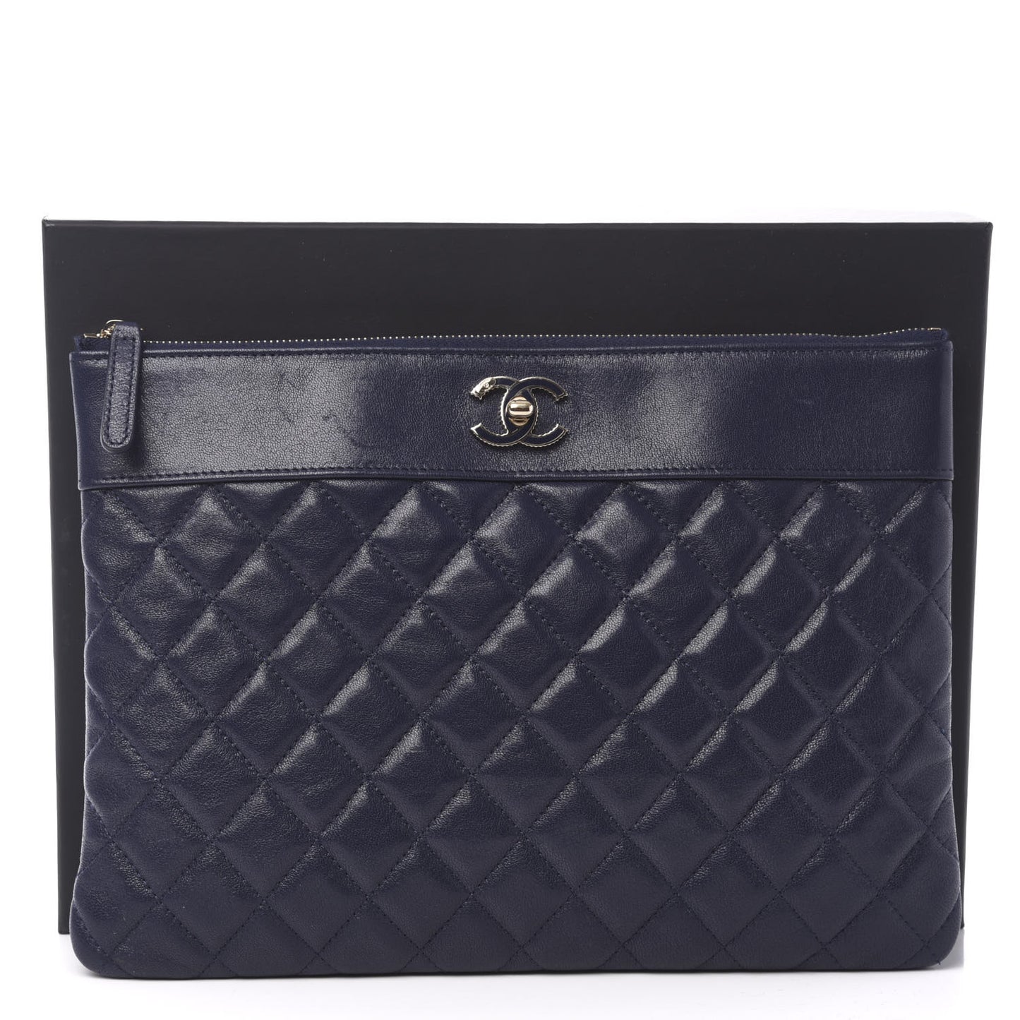 Sheepskin Quilted Medium Vintage Mademoiselle Cosmetic Case Navy