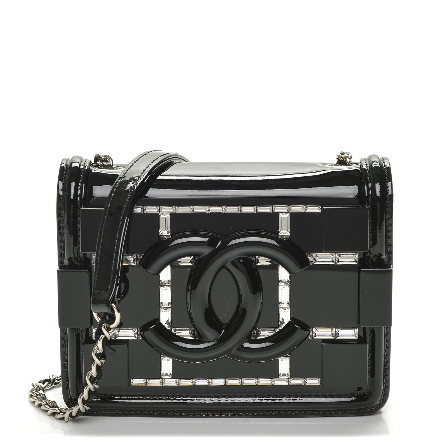Chanel Plexiglass Patent Baguette Crystal Mini Boy Brick Flap Black 1 of 7