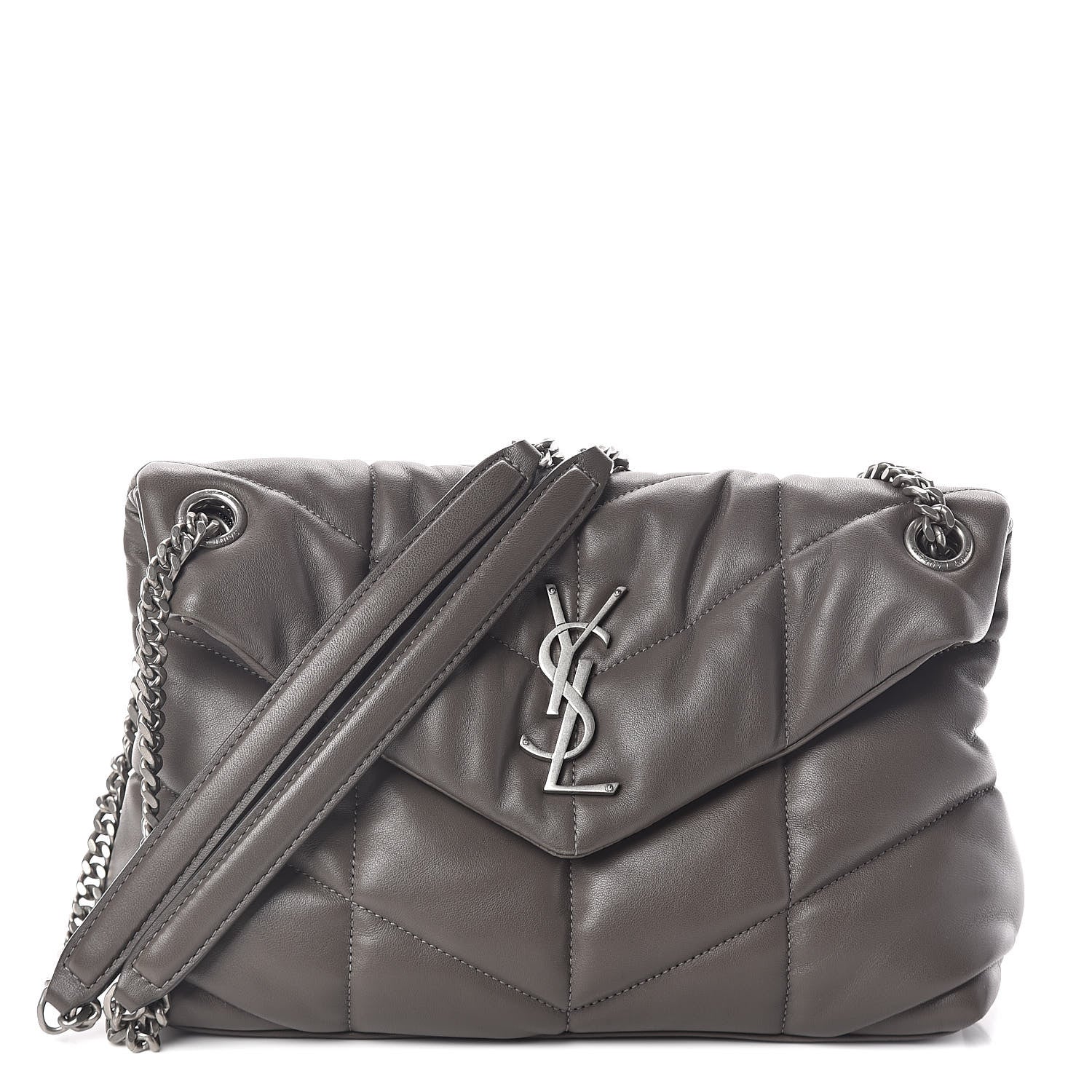 Saint Laurent Lambskin Quilted Small Loulou Puffer Monogram Chain Satchel Concrete 1 of 9