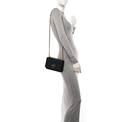 Prada Saffiano Tessuto Nylon Chain Shoulder Bag Black 2 of 9
