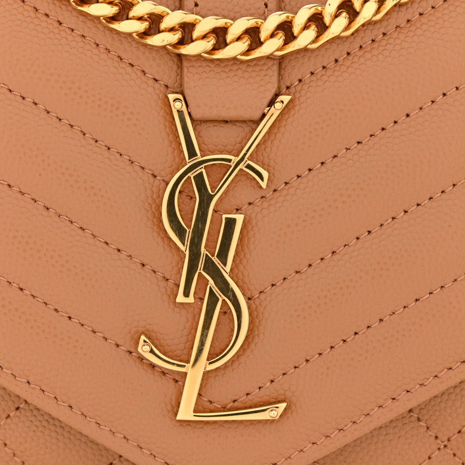 Saint Laurent Grain De Poudre Mixed Matelasse Triquilt Monogram Chain Wallet Dune 11 of 11