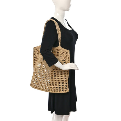 Prada Yarn Raffia Effect Crochet Logo Embroidered Tote Bag Naturale 2 of 8