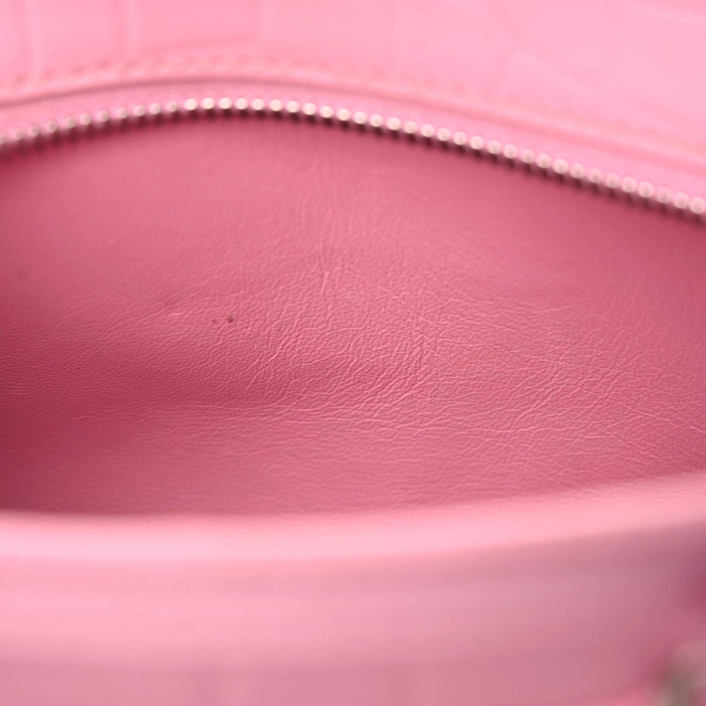 Semi Shiny Calfskin Crocodile Embossed Neo Classic Silver Hardware Mini City Pink