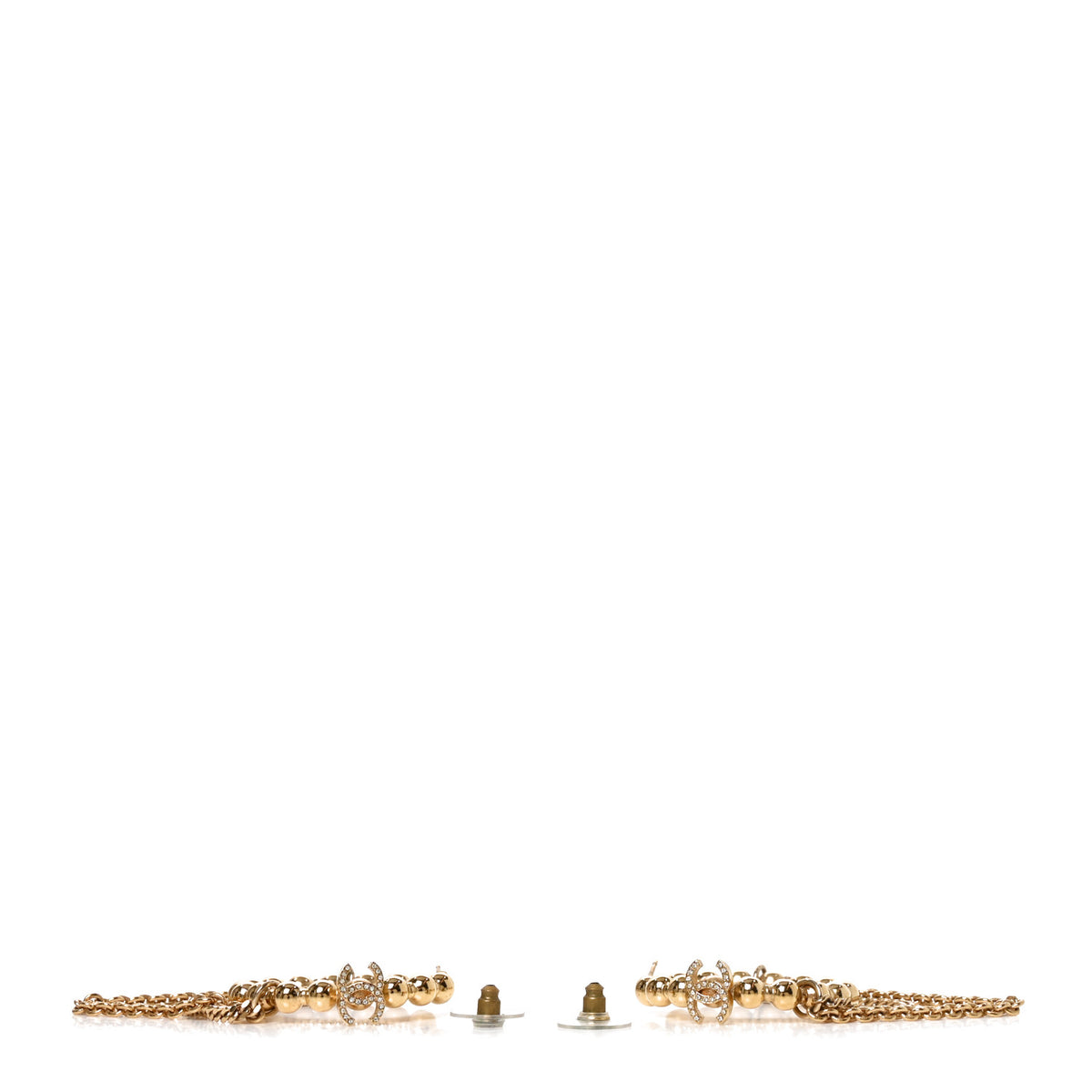 Chanel Metal Crystal Bead Chain CC Hoop Earrings Gold 3 of 5