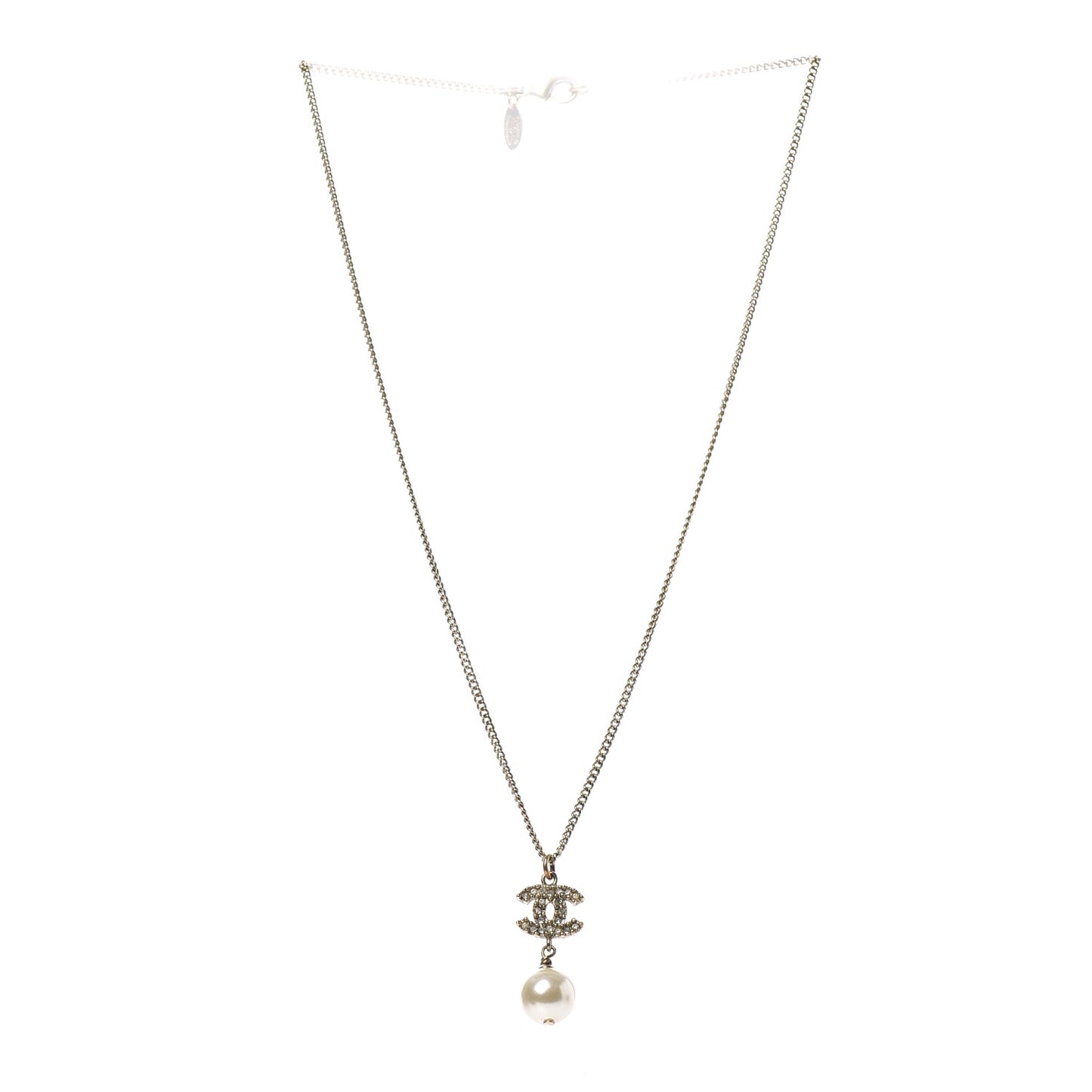 Crystal CC Pearl Drop Necklace Gold