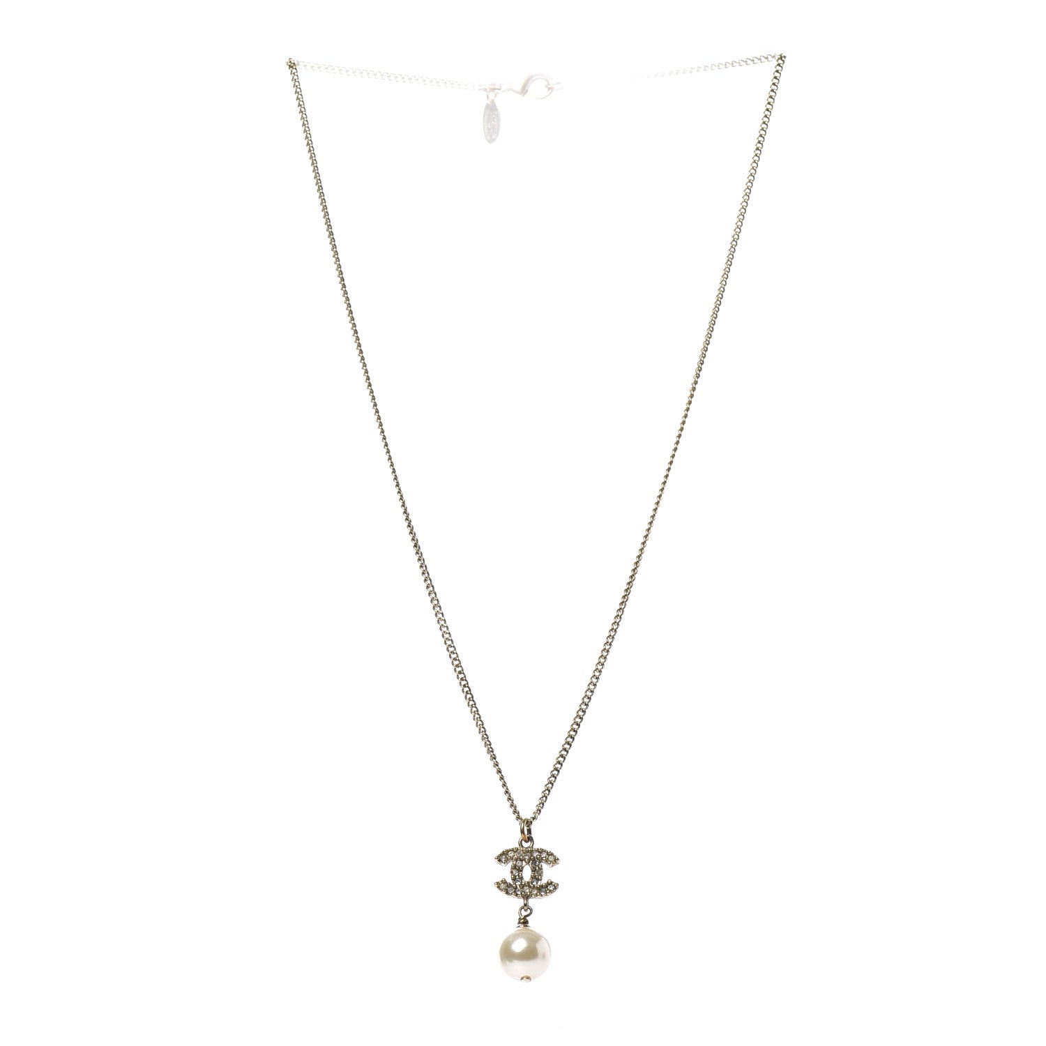 Chanel Crystal CC Pearl Drop Necklace Gold 4 of 5