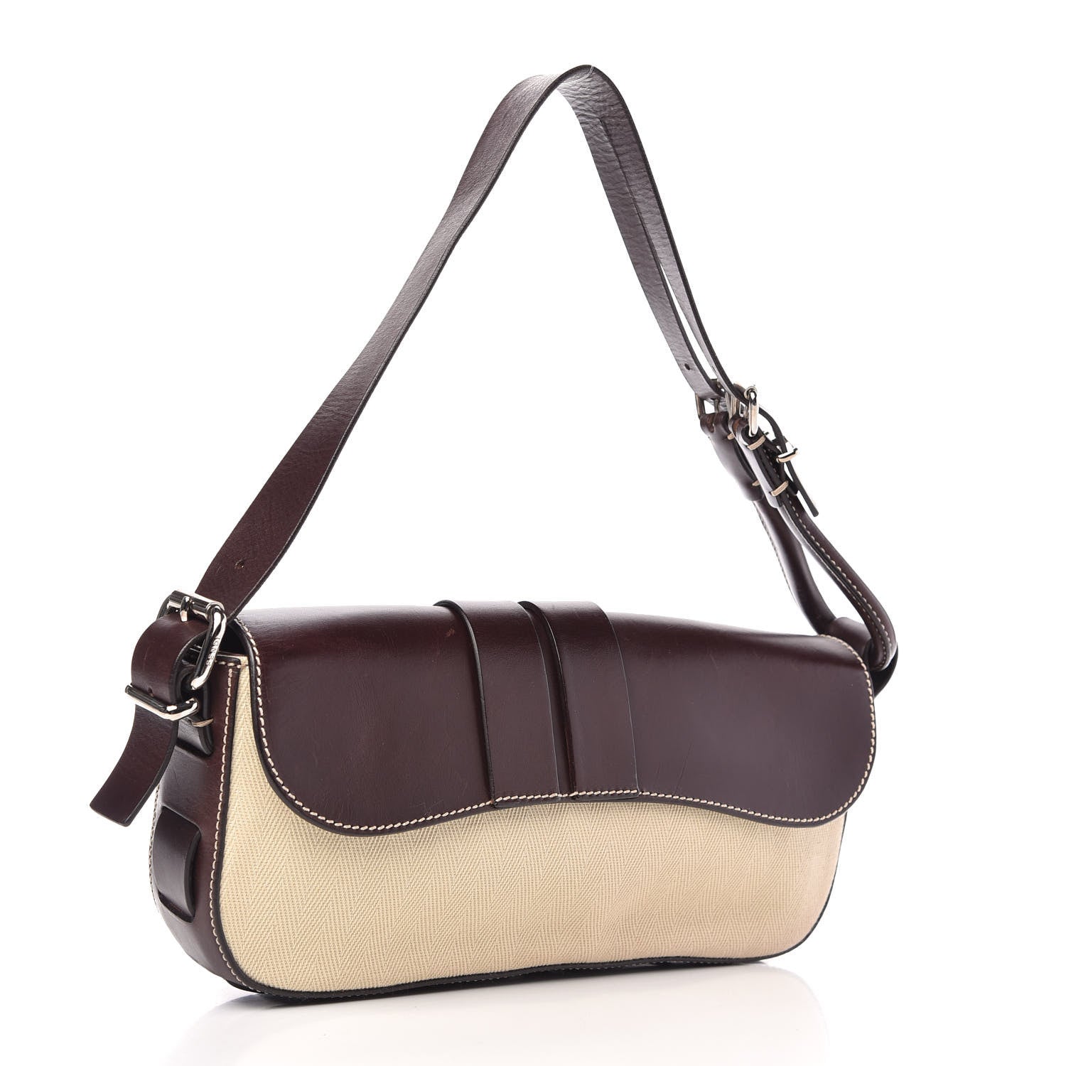 Fendi Canvas Calfskin Flap Bag Panna Caffe 3 of 9