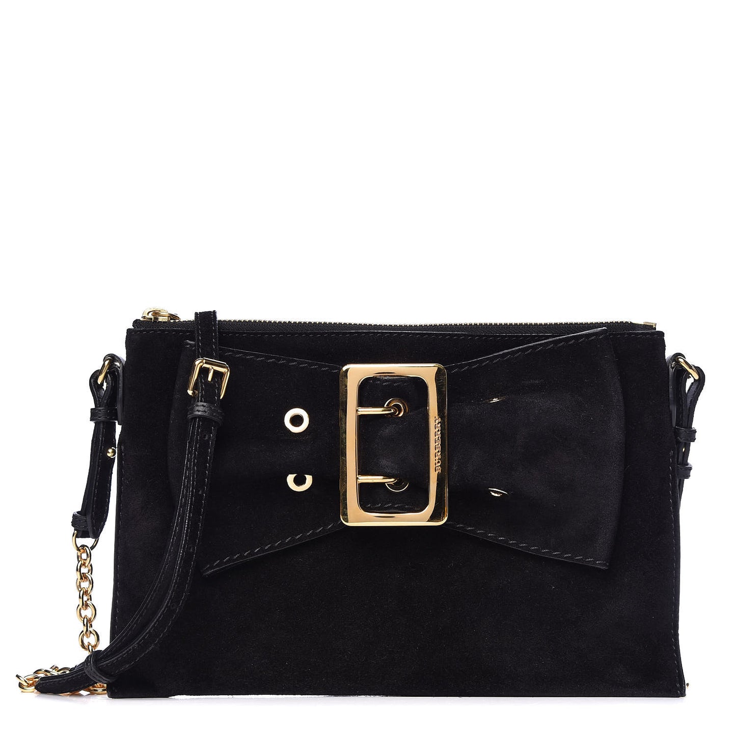 Suede Bow Buckle Crossbody Bag Black