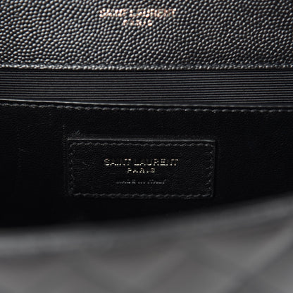 Saint Laurent Grain De Poudre Textured Mixed Matelasse Triquilt Medium Monogram Satchel Black 8 of 11