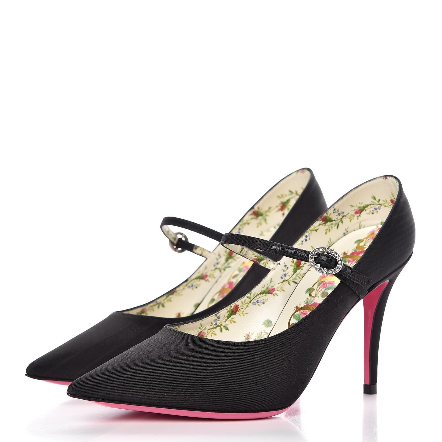 Moire Fabric Virginia Mary Jane Pumps 35.5 Black