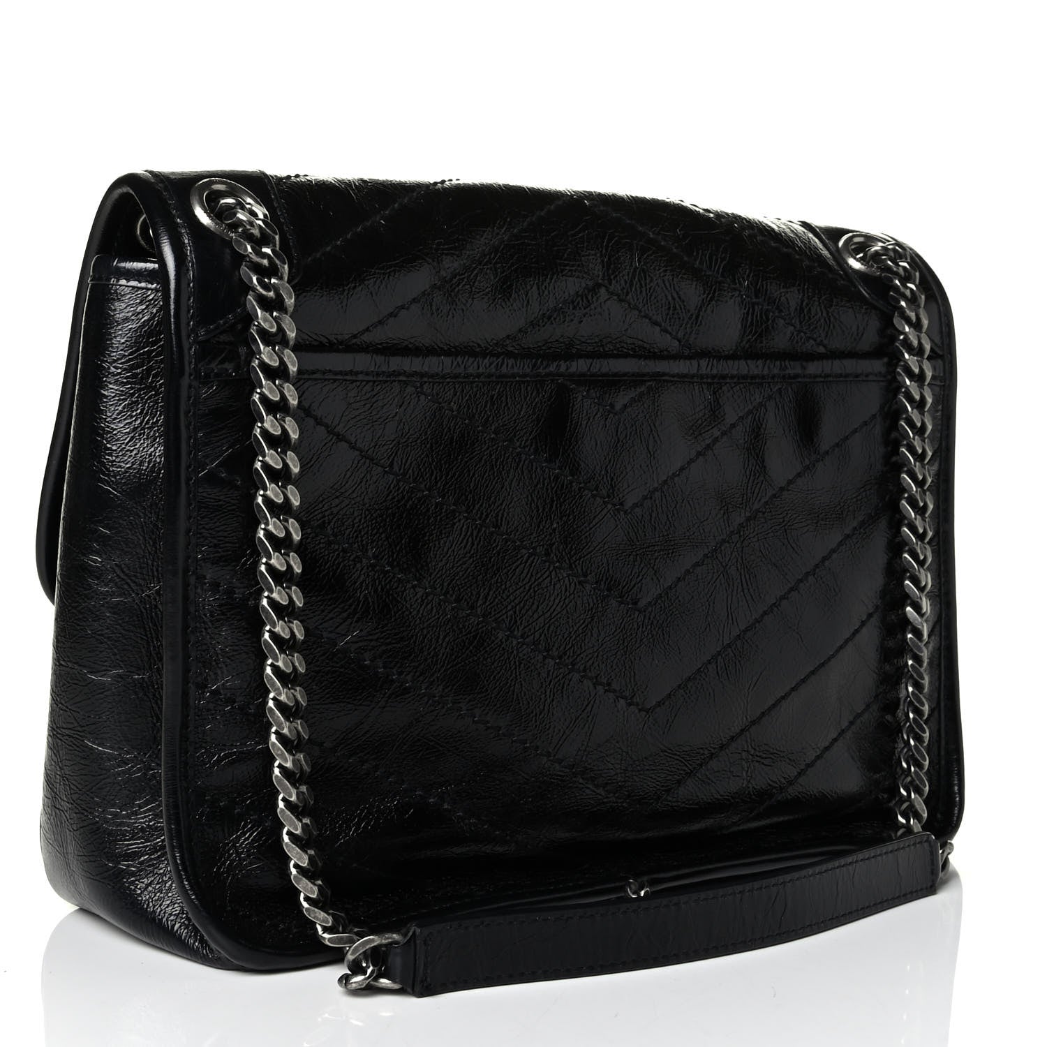 Saint Laurent Crinkled Calfskin Matelasse Monogram Medium Niki Chain Satchel Black 2 of 6