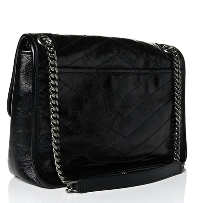 Saint Laurent Crinkled Calfskin Matelasse Monogram Medium Niki Chain Satchel Black 2 of 6