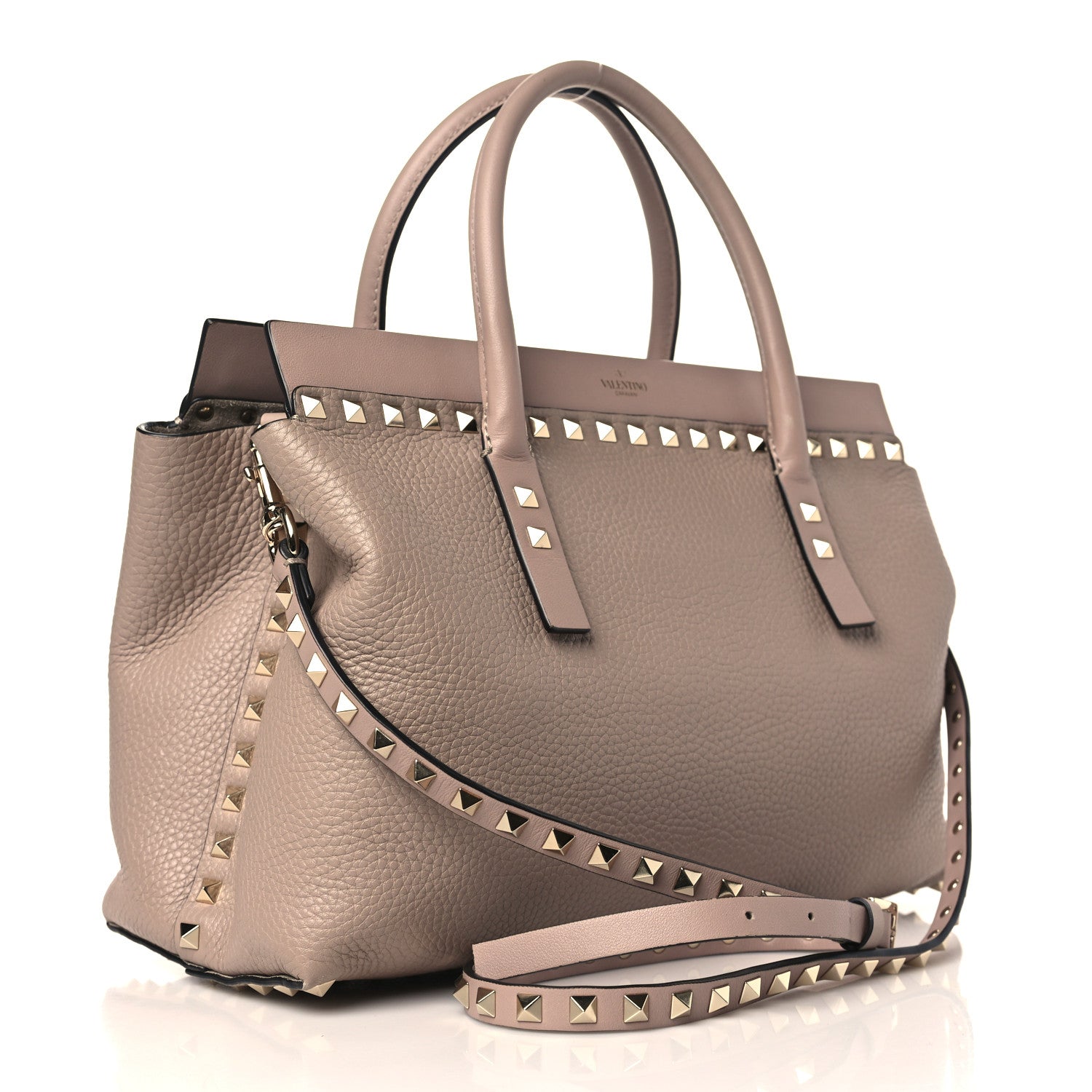Valentino Garavani Pebbled Calfskin Small Rockstud Double Handle Bag Poudre 3 of 8