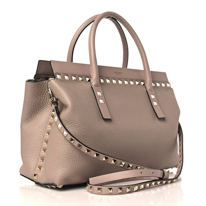 Valentino Garavani Pebbled Calfskin Small Rockstud Double Handle Bag Poudre 3 of 8