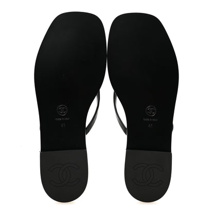 Chanel Goatskin CC Times Square Thong Sandals 41 Black 6 of 10