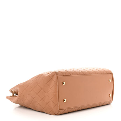 Chanel Lambskin Quilted Large Drawstring Shoulder Bag Dark Beige 4 of 10