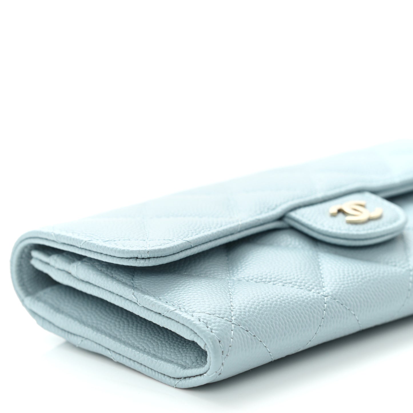 Caviar Quilted Medium Gusset Flap Wallet Light Blue