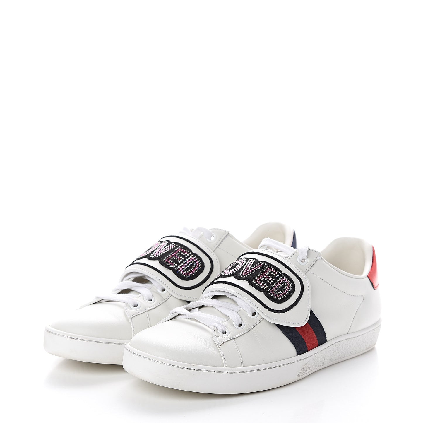 Calfskin Crystal Web LOVED Embroidered Womens Ace Sneakers 40 White