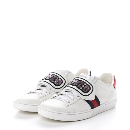Gucci Calfskin Crystal Web LOVED Embroidered Womens Ace Sneakers 40 White 3 of 7