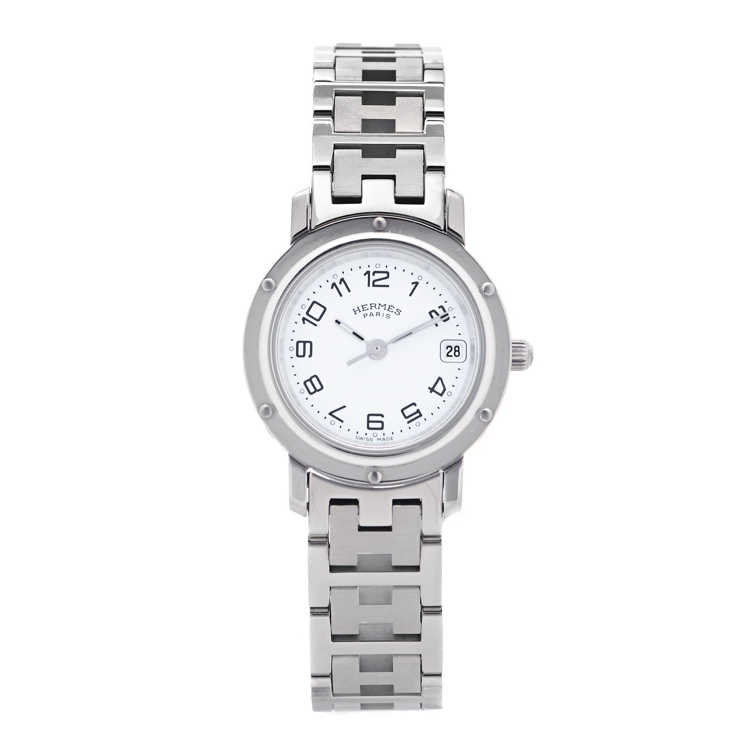 Hermes Stainless Steel 24mm Clipper Quartz Watch White 1 of 7